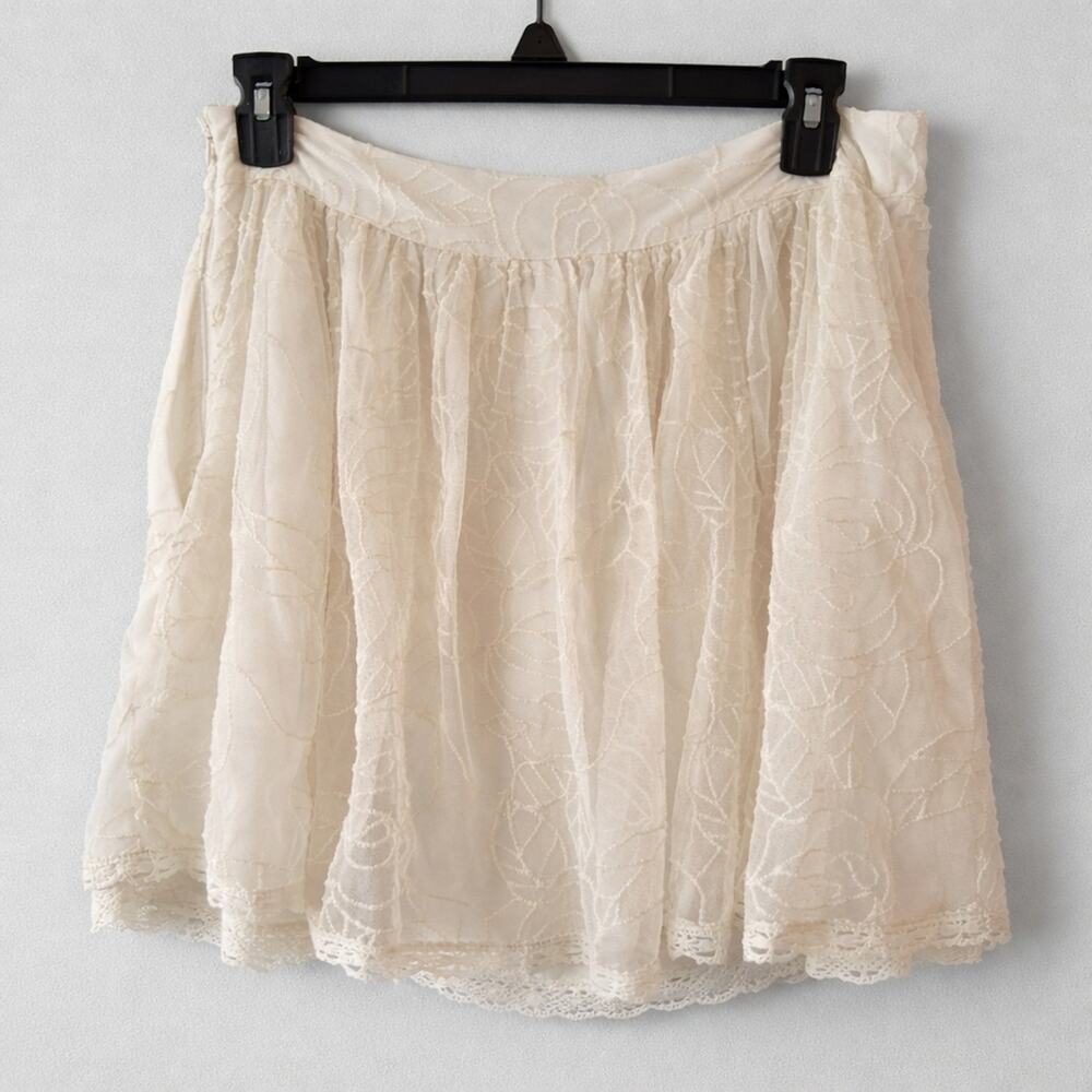 Free People Ivory Embroidered Lace Mini Skirt Boho Romantic Size L - Picture 2 of 6